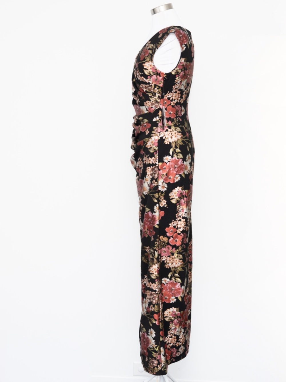 Floral V-Neck Black Maxi Dress with Rose Print - Picture 6 of 13